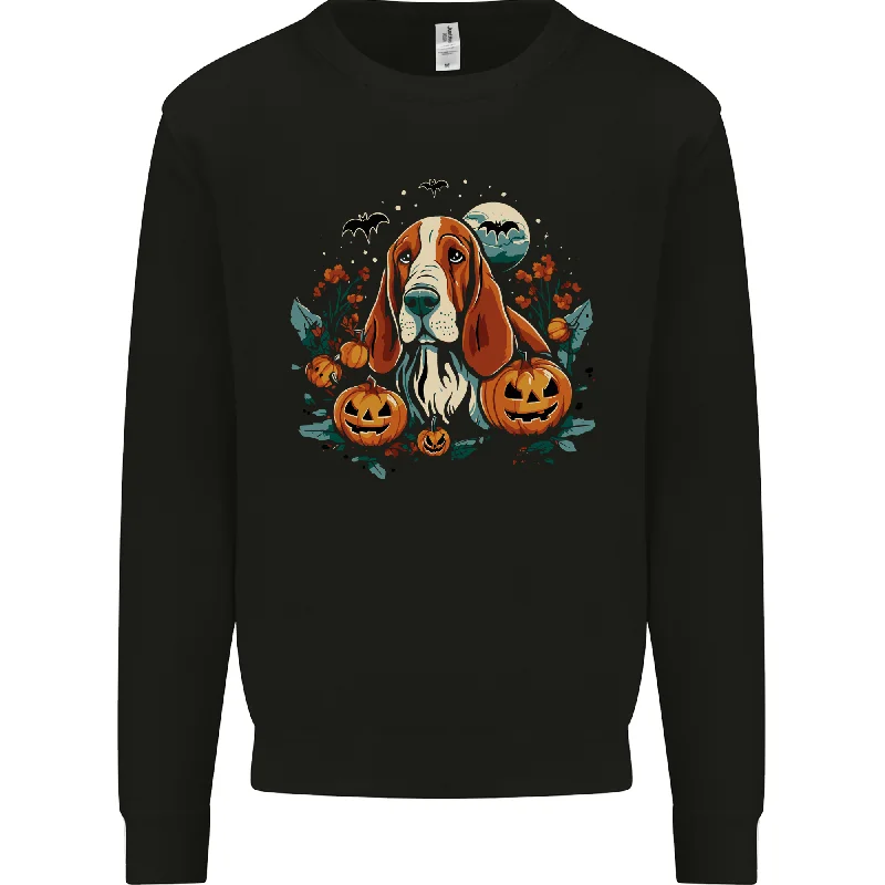 athletic casual sweatshirtBasset Dog With Pumpkins Halloween Mens Sweatshirt Jumper