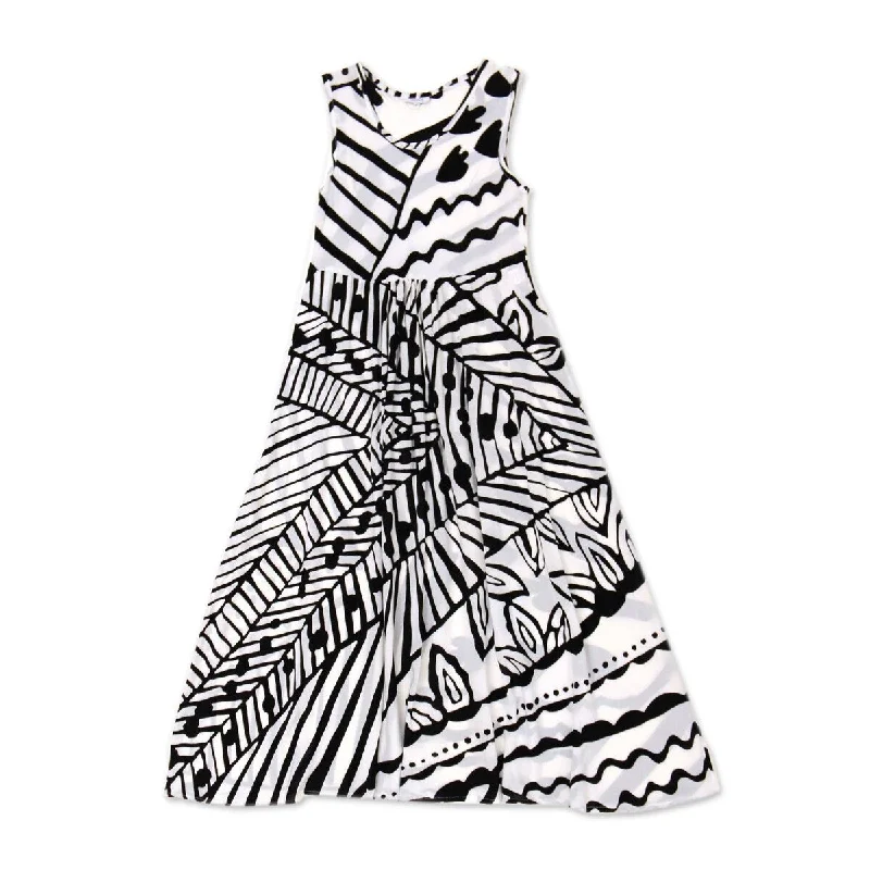 lace-up dressNOVICA Black and White Jungle Rayon A-line dress