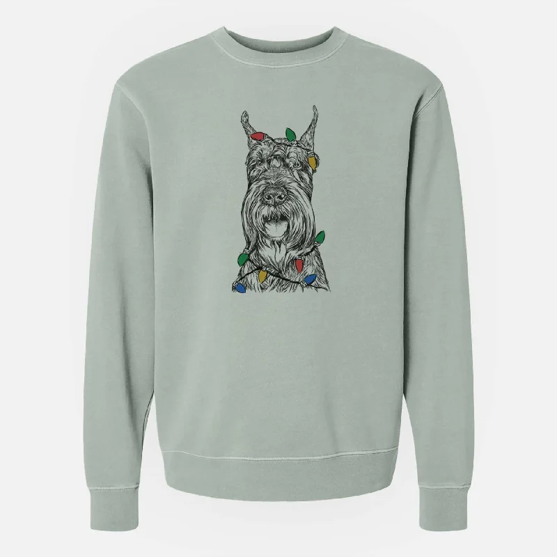 cozy gym sweatshirtChristmas Lights Zuri the Giant Schnauzer - Unisex Pigment Dyed Crew Sweatshirt