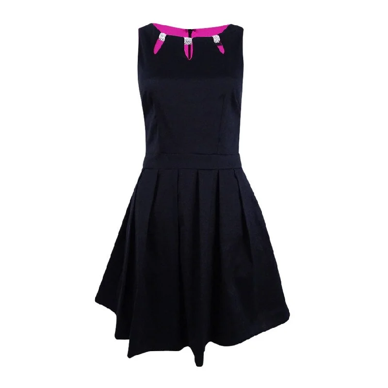 elegant evening dressBetsy & Adam Women's Embellished Fit & Flare Dress (4, Black/Fuchsia)