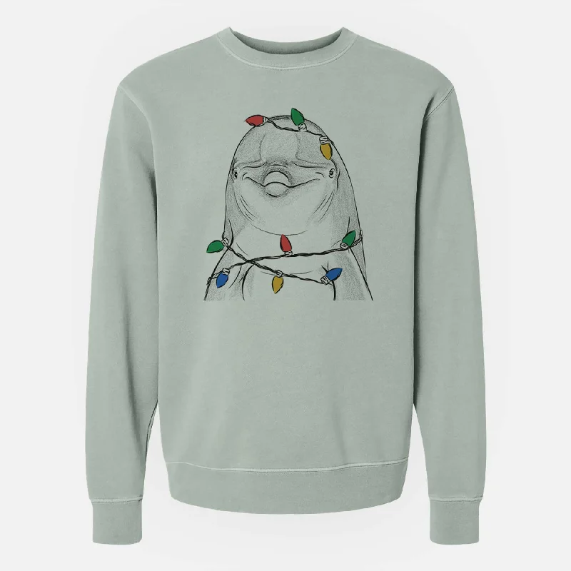 athletic streetwear sweatshirtChristmas Lights Dave the Dolphin - Unisex Pigment Dyed Crew Sweatshirt