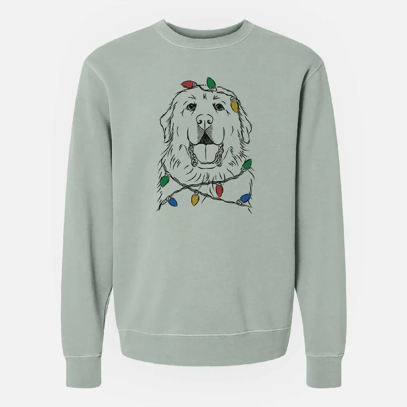 streetwear gym sweatshirtChristmas Lights Zeus the Great Pyrenees - Unisex Pigment Dyed Crew Sweatshirt