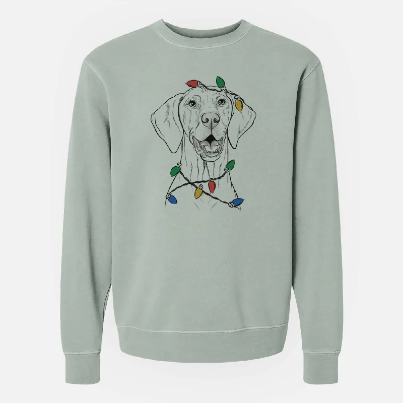 comfortable athletic sweatshirtChristmas Lights Wesley the Vizsla - Unisex Pigment Dyed Crew Sweatshirt