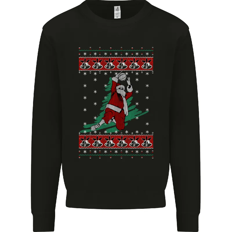 loose fit athletic hoodieBasketball Santa Player Christmas Funny Mens Sweatshirt Jumper