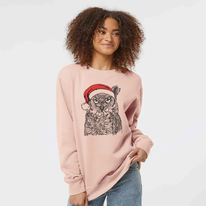 cool activewear hoodieSanta Ozwald the Grey Horned Owl - Unisex Pigment Dyed Crew Sweatshirt