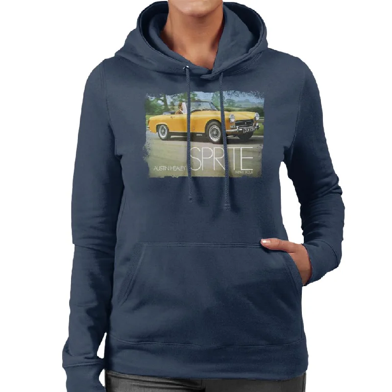 modern athletic hoodieAustin Healey Sprite Mark IV Yellow British Motor Heritage Women's Hooded Sweatshirt