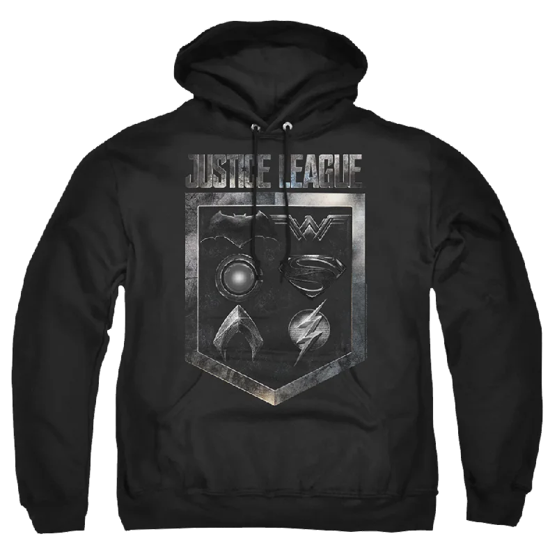 trendy zip-up hoodieJustice League Shield Of Emblems Pullover Hoodie