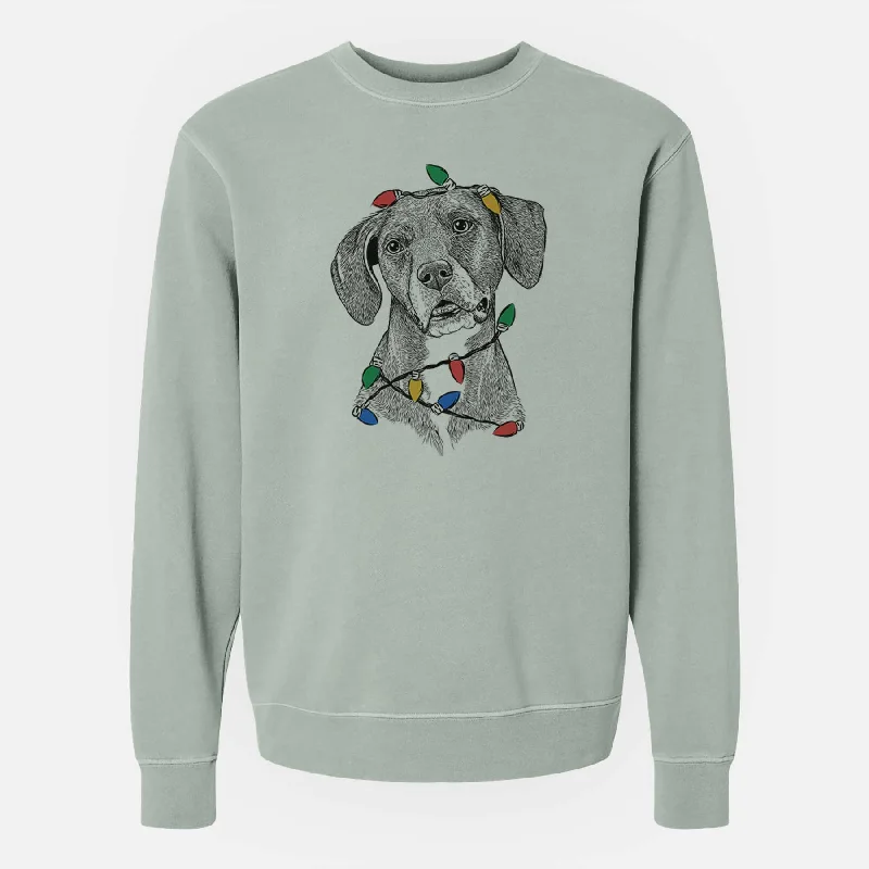 luxury fitness sweatshirtChristmas Lights Zeena the Plott Hound Mix - Unisex Pigment Dyed Crew Sweatshirt