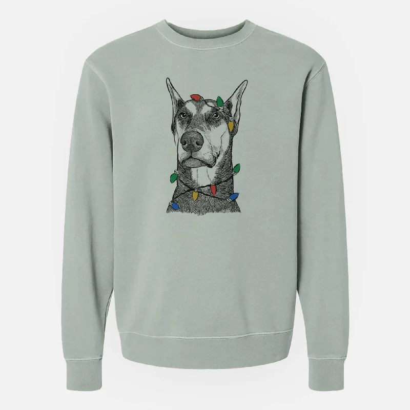 high-performance athletic hoodieChristmas Lights Zeus the Doberman Pinscher - Unisex Pigment Dyed Crew Sweatshirt