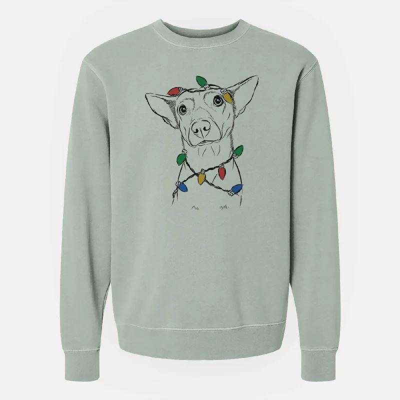 smooth fit athletic sweatshirtChristmas Lights Yogi the Mixed Breed - Unisex Pigment Dyed Crew Sweatshirt