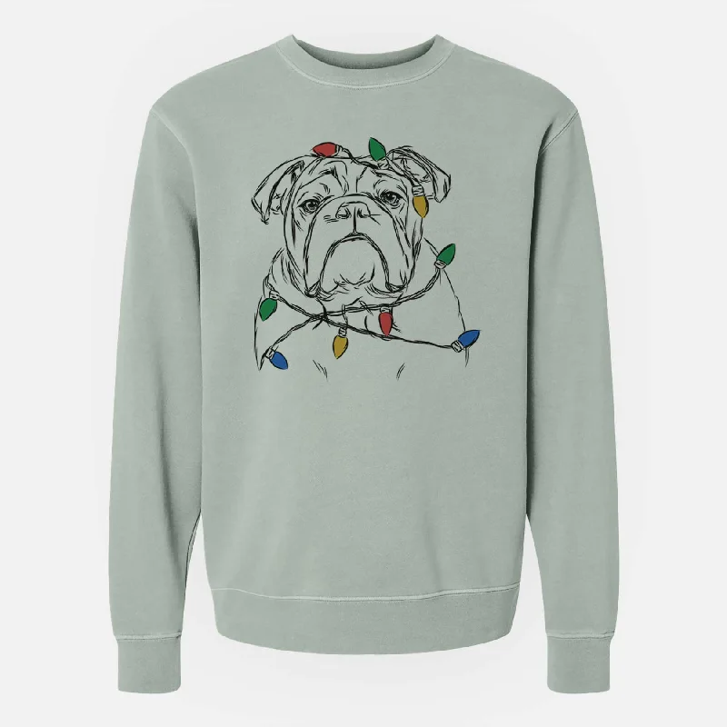 chic fitness hoodieChristmas Lights Winston the English Bulldog - Unisex Pigment Dyed Crew Sweatshirt