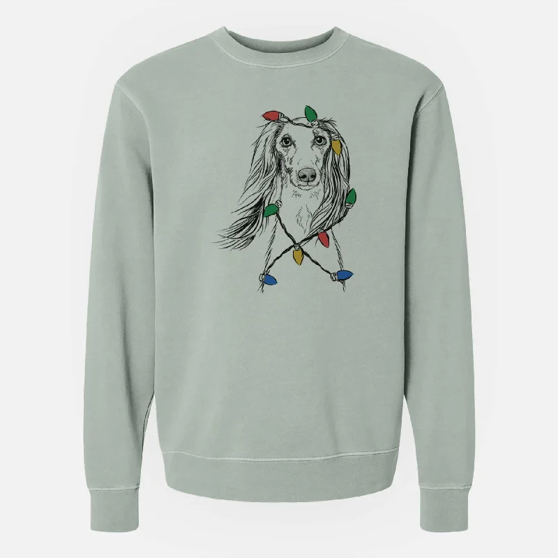 soft athletic sweatshirtChristmas Lights Zahra the Saluki - Unisex Pigment Dyed Crew Sweatshirt