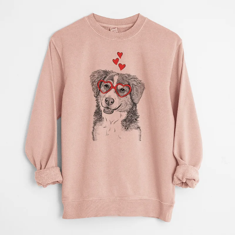 retro sports hoodieValentine Molly the Miniature Bernedoodle - Unisex Pigment Dyed Crew Sweatshirt