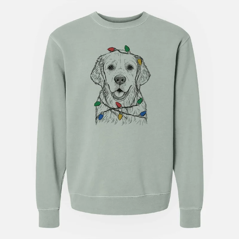 eco-friendly sports hoodieChristmas Lights Emma the Golden Retriever - Unisex Pigment Dyed Crew Sweatshirt