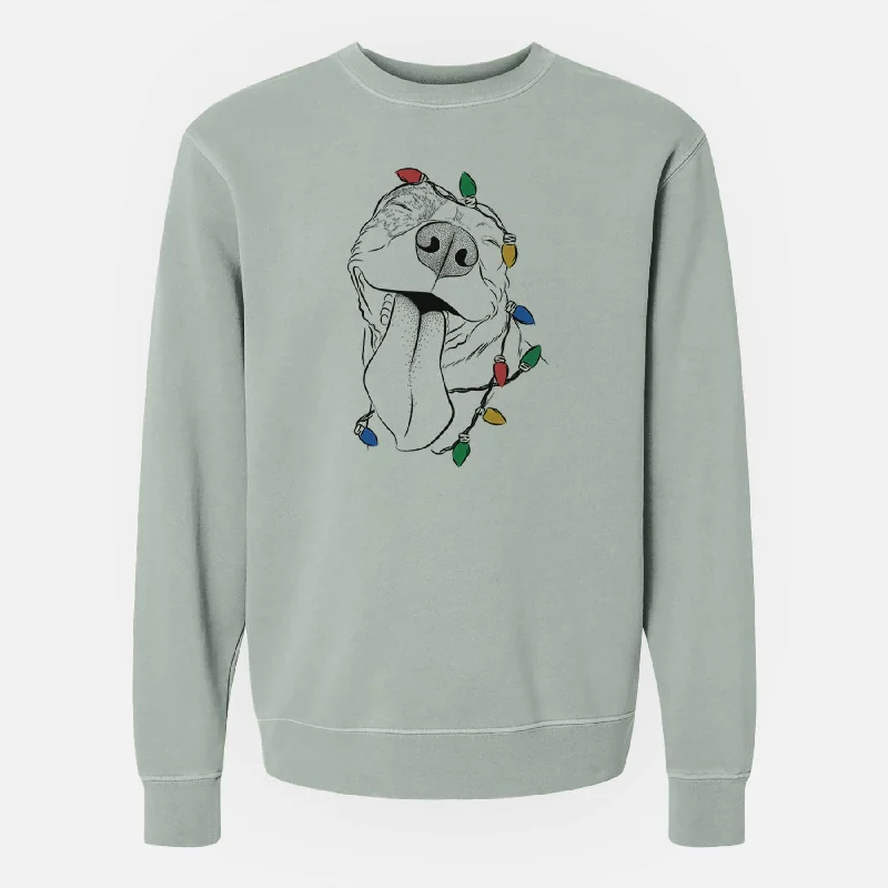 fashion gym hoodieChristmas Lights Xena the American Staffordshire Terrier - Unisex Pigment Dyed Crew Sweatshirt