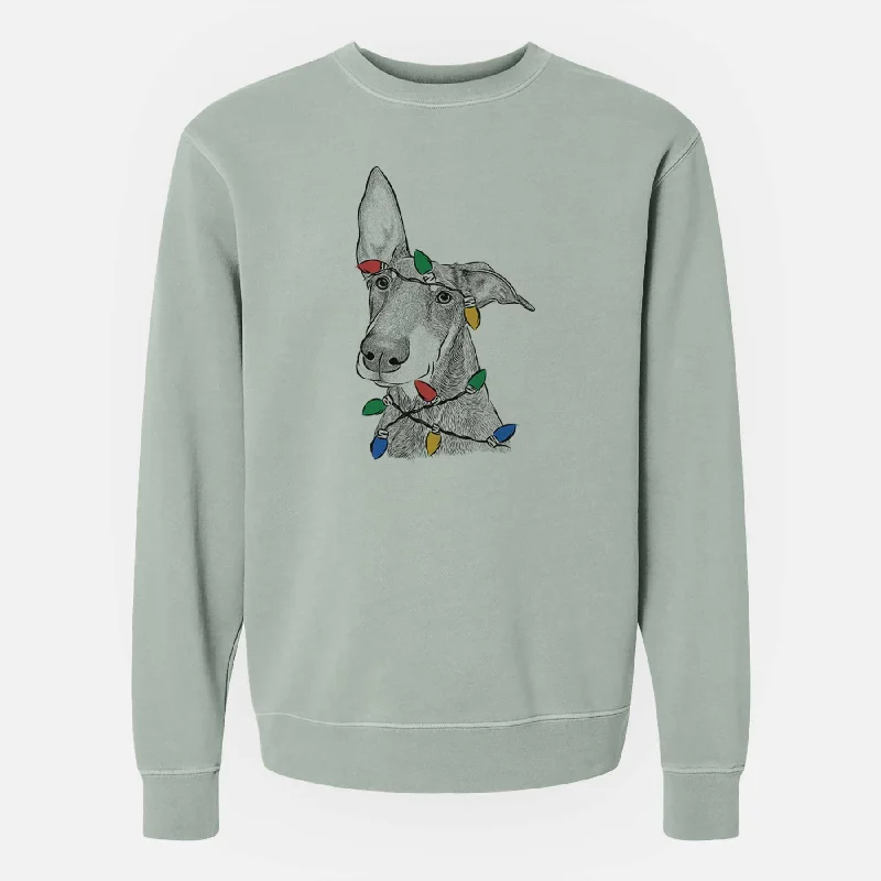 trendy sports sweatshirtChristmas Lights Kain the Doberman Pinscher - Unisex Pigment Dyed Crew Sweatshirt