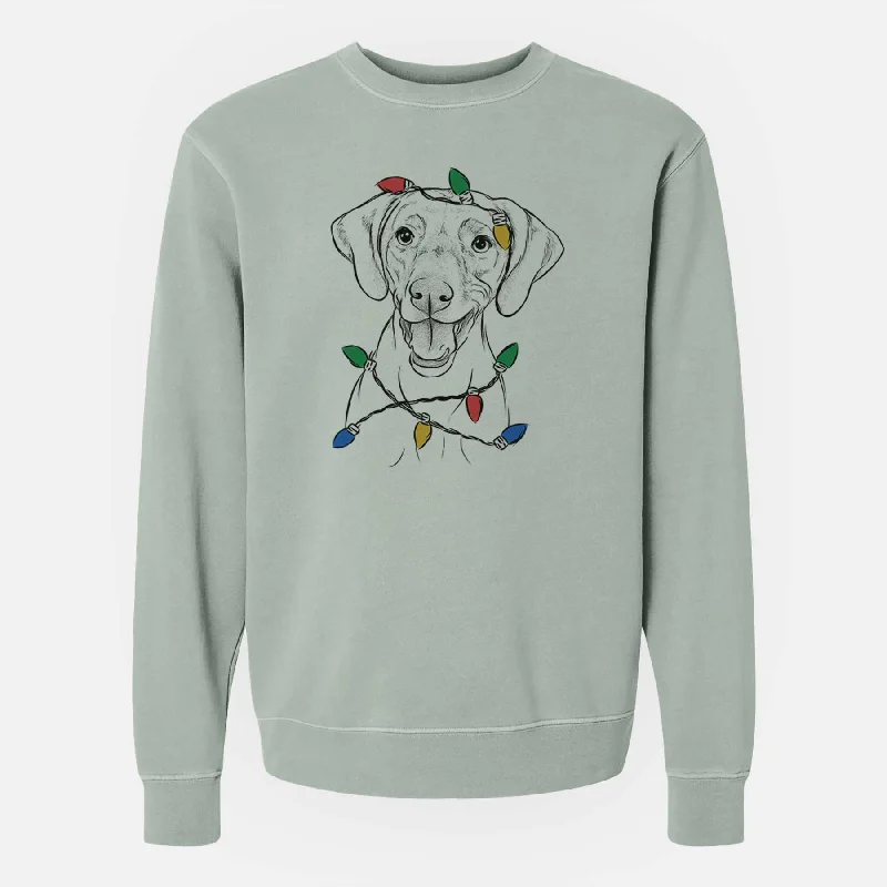 versatile gym hoodieChristmas Lights Ruby the Vizsla - Unisex Pigment Dyed Crew Sweatshirt