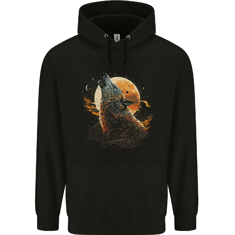 relaxed fit hoodieA Howling Wolf in the Moon Light Mens 80% Cotton Hoodie